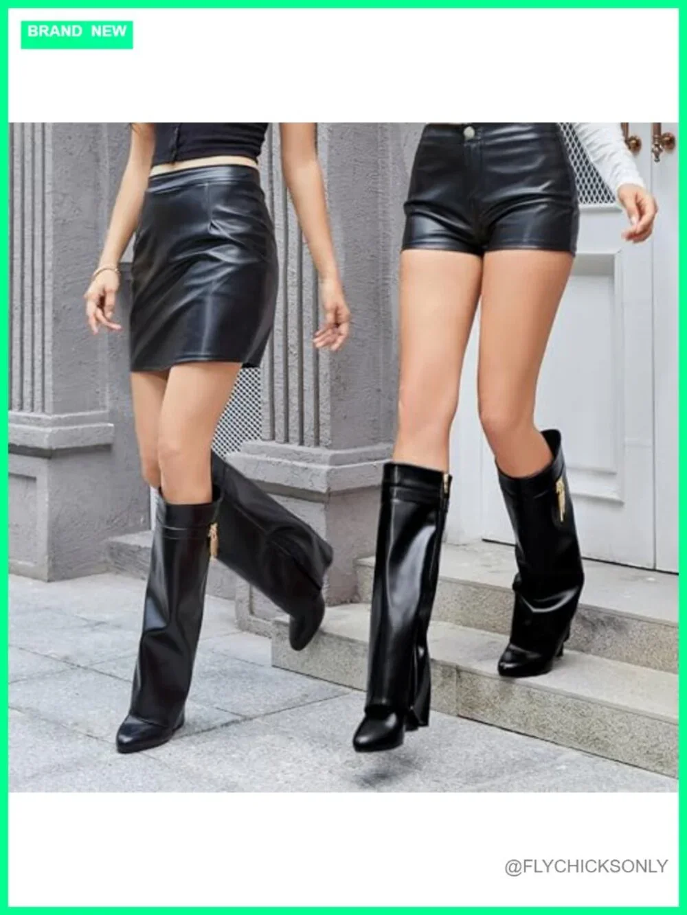 Fold Over Over-the-Knee Wedge Boots Faux Leather Side Zipper Padlock